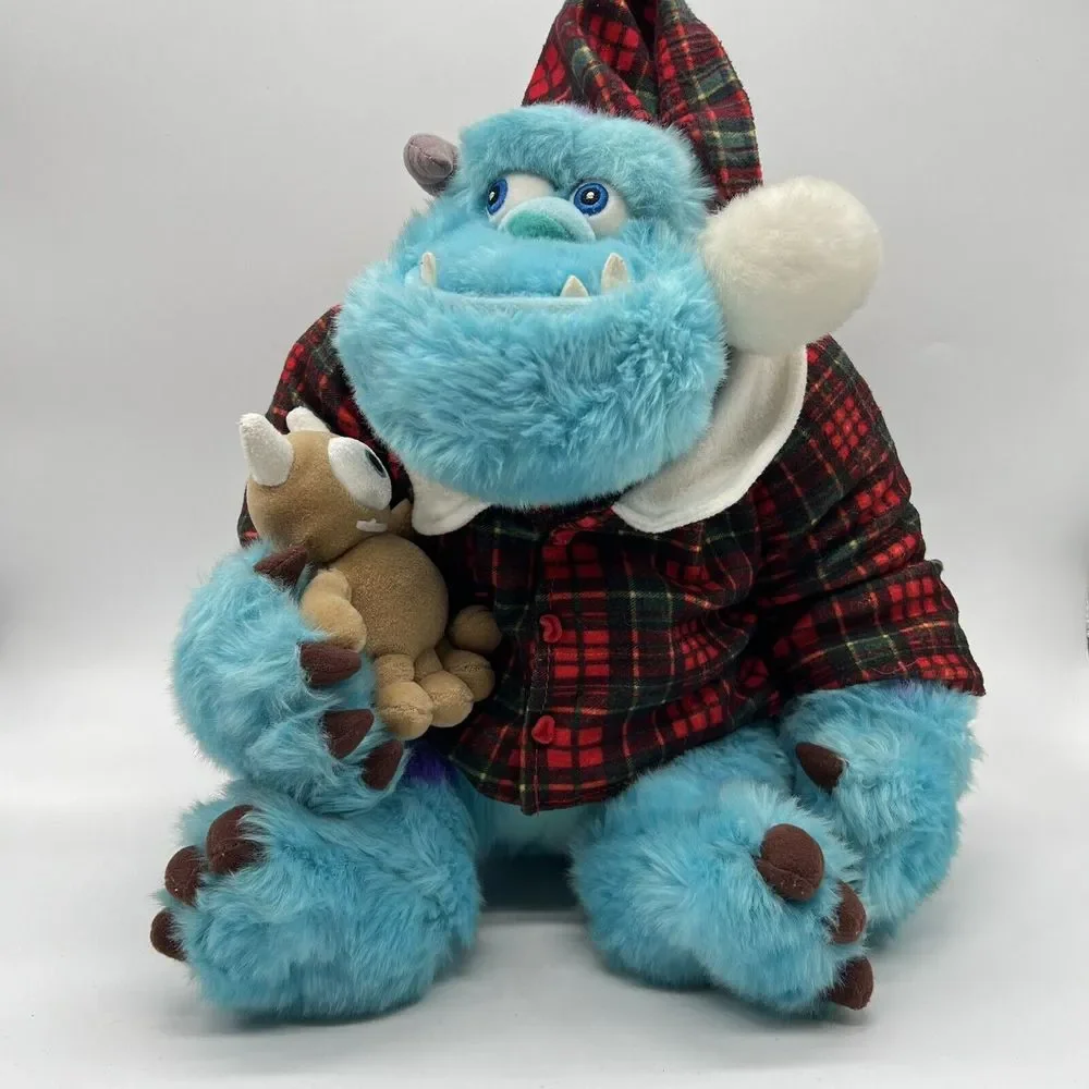 Disney Store Holiday Morning Sully‎ Plush Plaid Pajama Shirt Santa Monsters Inc